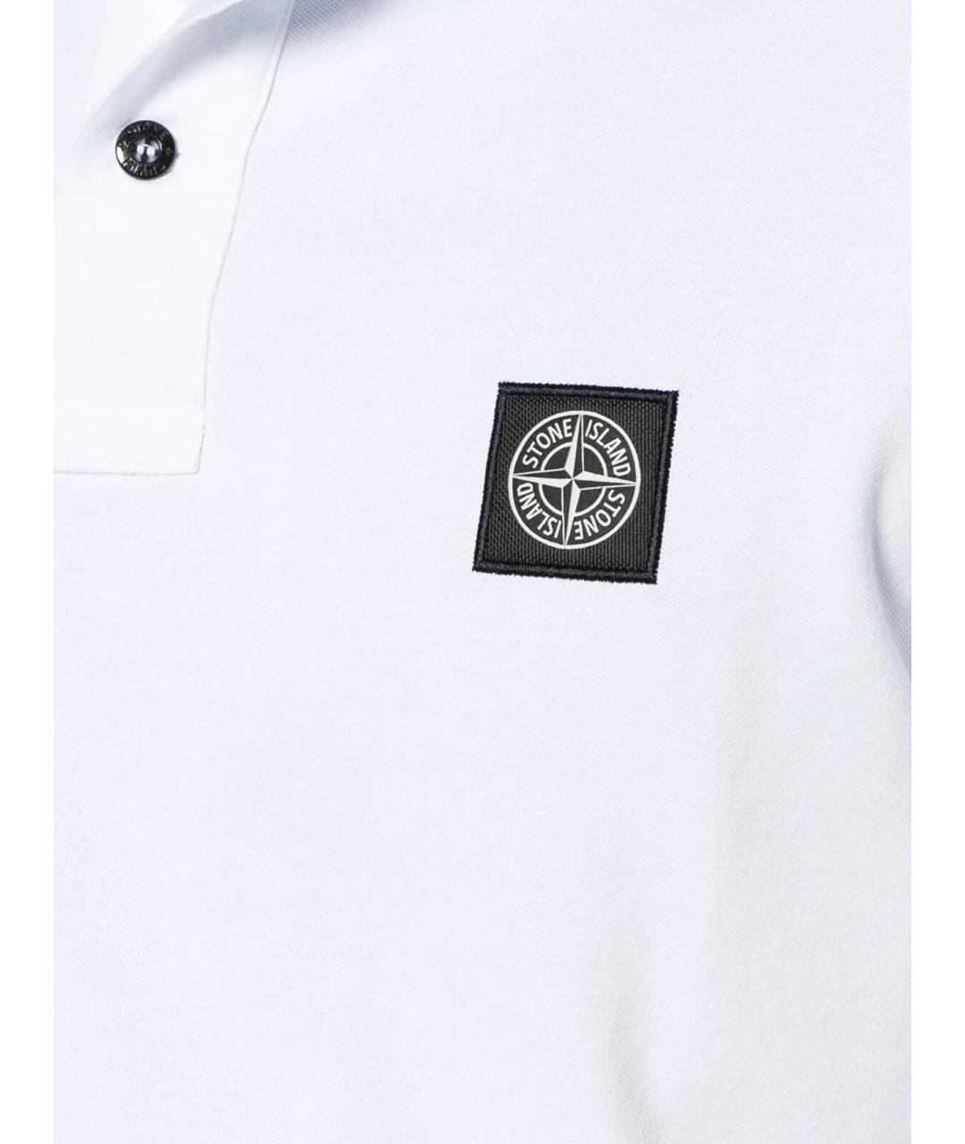 STONE ISLAND Белое хлопко-эластановое поло с коротким рукавом, фото 2