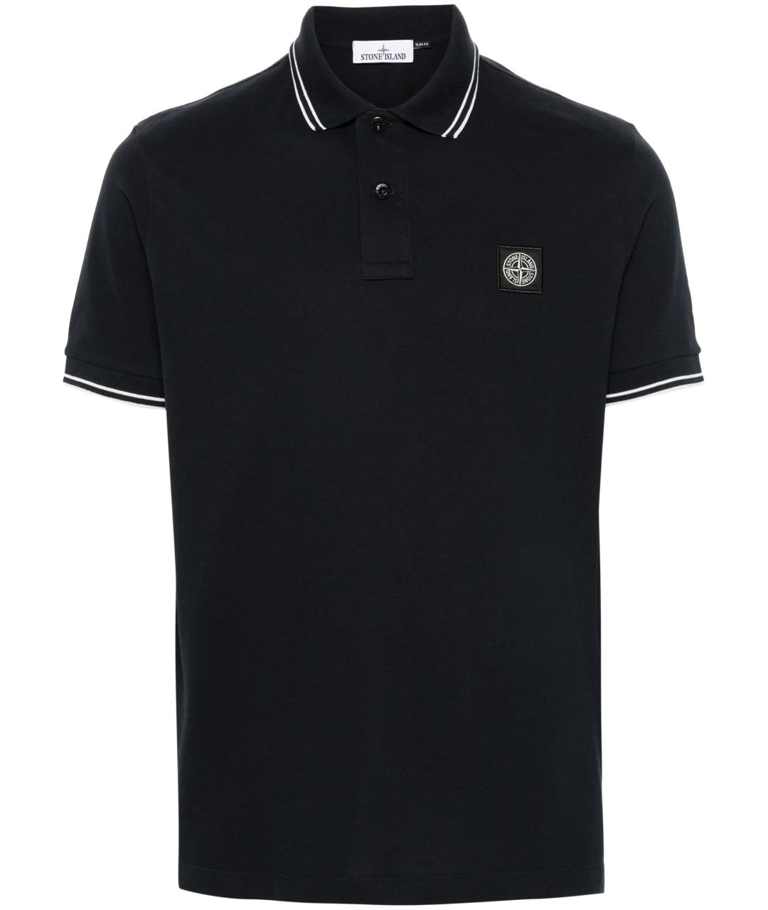 STONE ISLAND Темно-синее хлопковое поло с коротким рукавом, фото 1