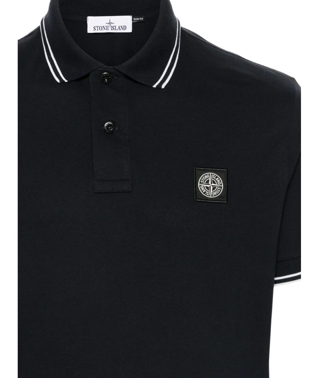 STONE ISLAND Темно-синее хлопковое поло с коротким рукавом, фото 2