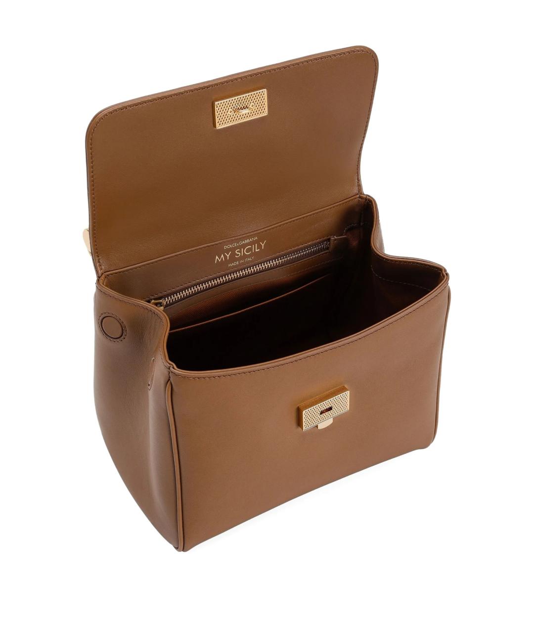 DOLCE&GABBANA Коричневая кожаная сумка тоут, фото 4