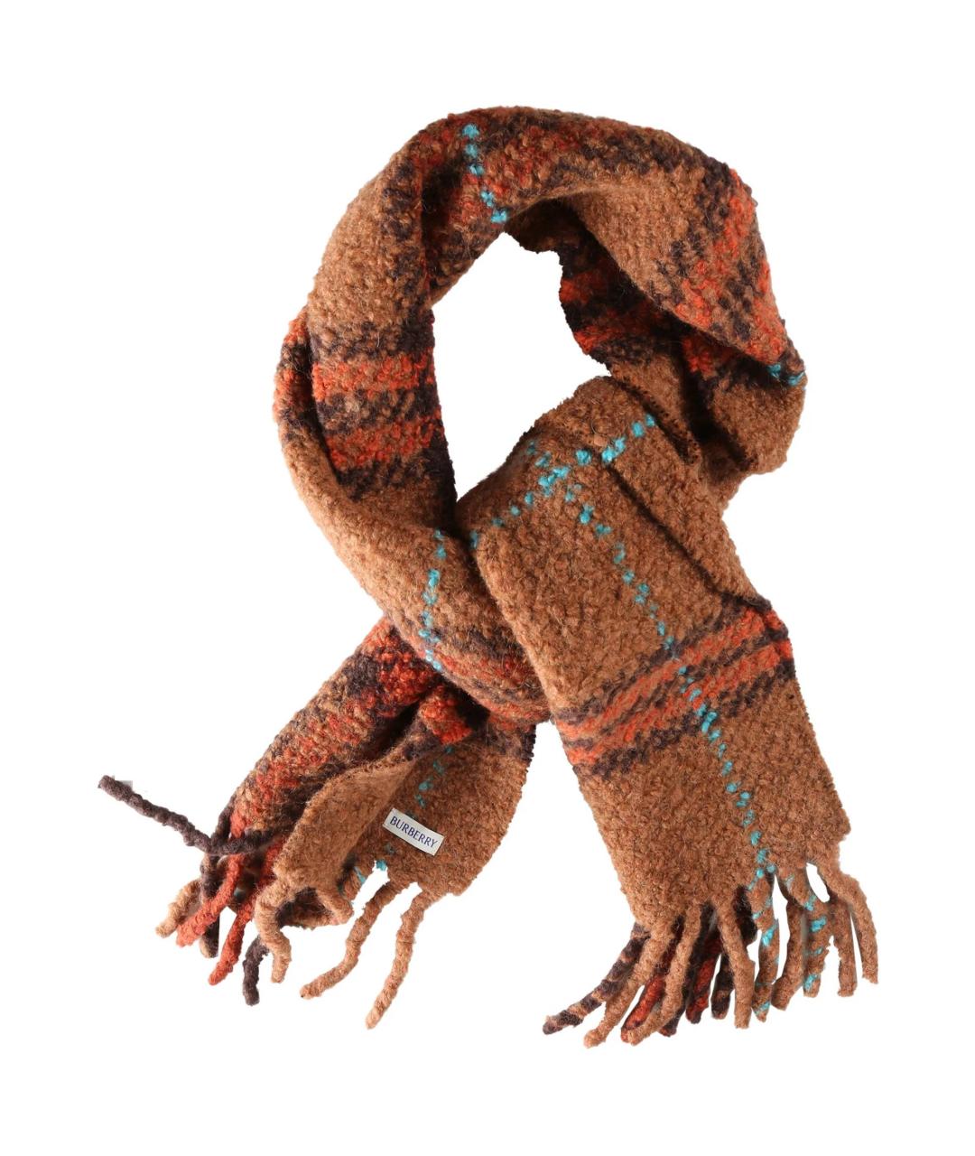 BURBERRY Коричневый шерстяной шарф, фото 2