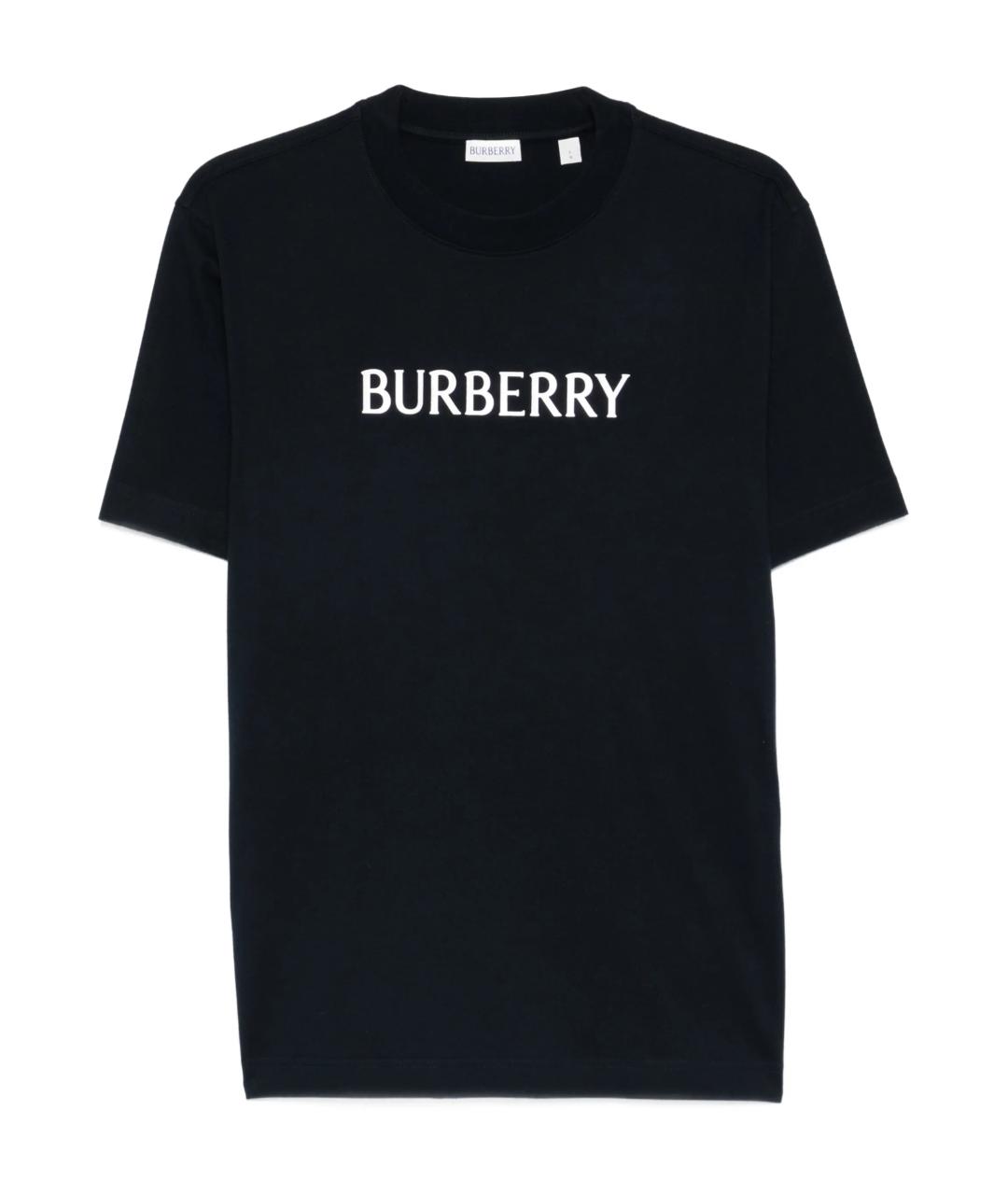 BURBERRY Темно-синяя хлопковая футболка, фото 1