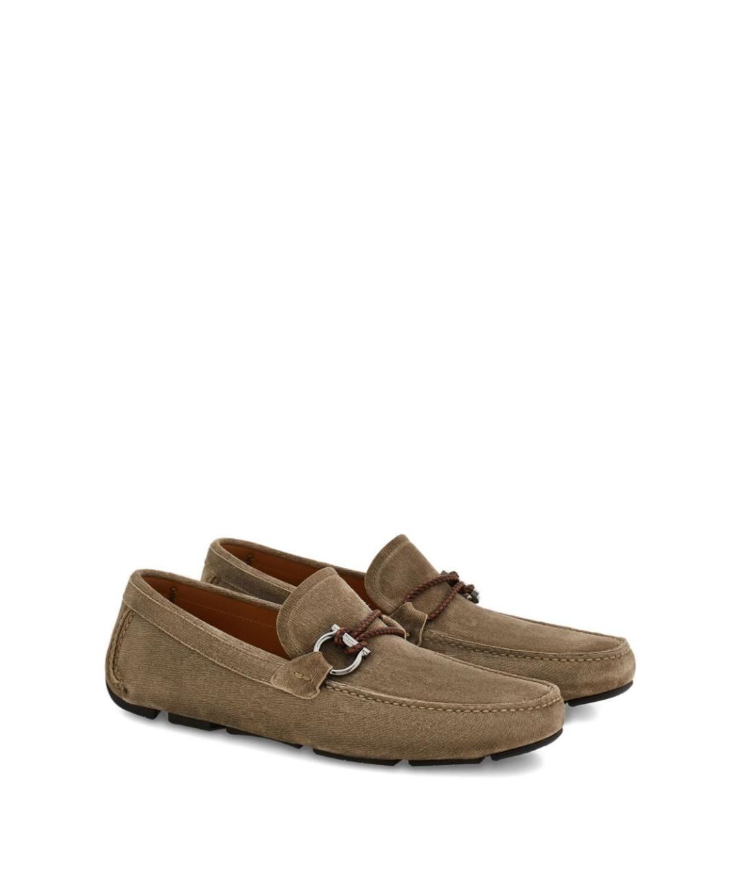 FERRAGAMO Бежевые замшевые мокасины, фото 2
