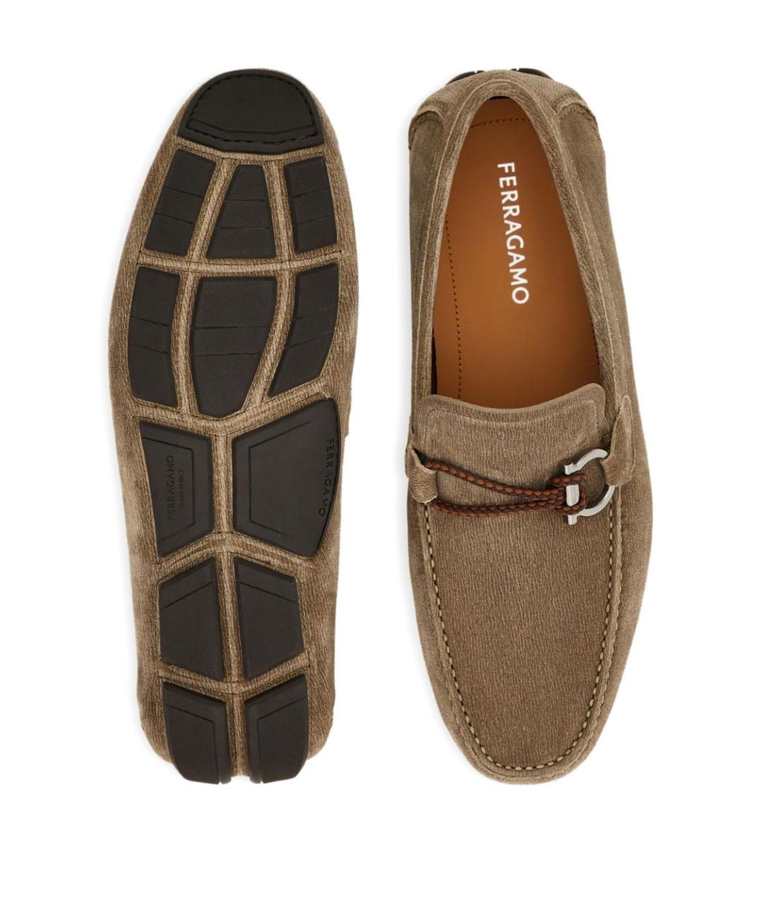 FERRAGAMO Бежевые замшевые мокасины, фото 5