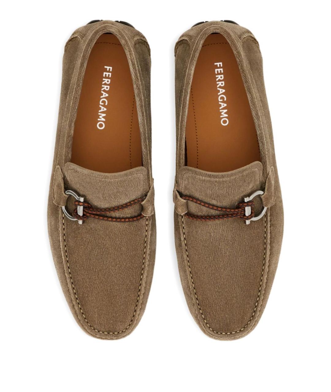 FERRAGAMO Бежевые замшевые мокасины, фото 4
