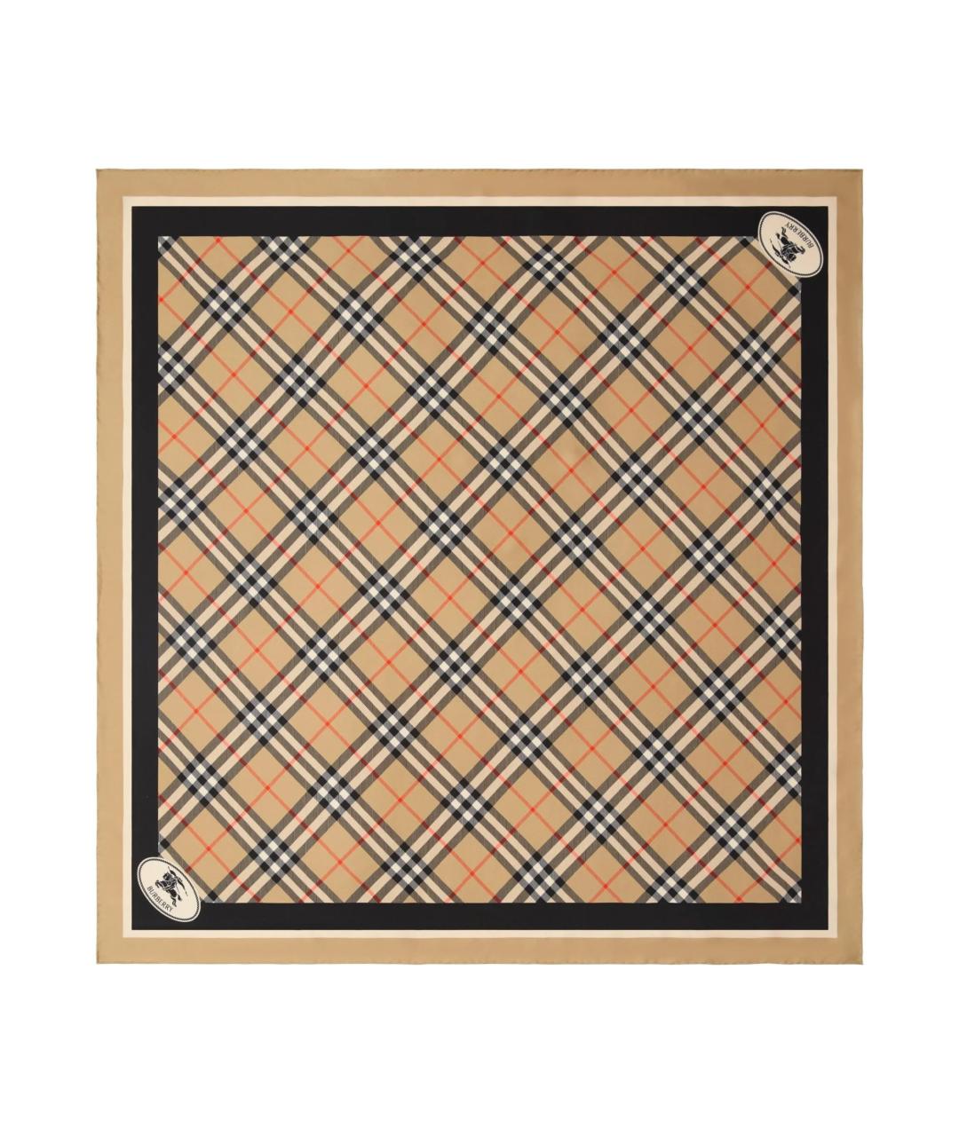 BURBERRY Бежевый шелковый платок, фото 1