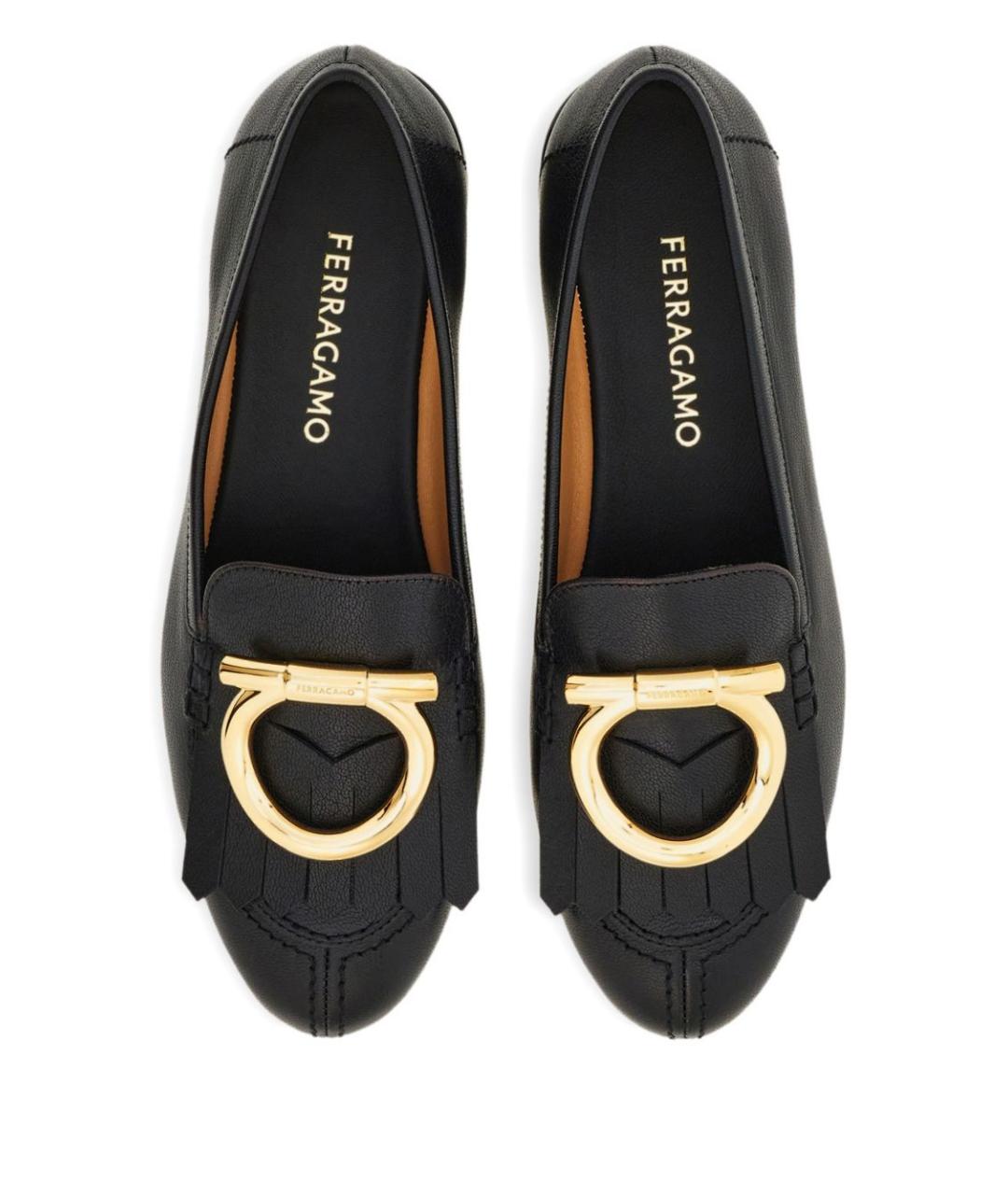FERRAGAMO Черные кожаные лоферы, фото 4