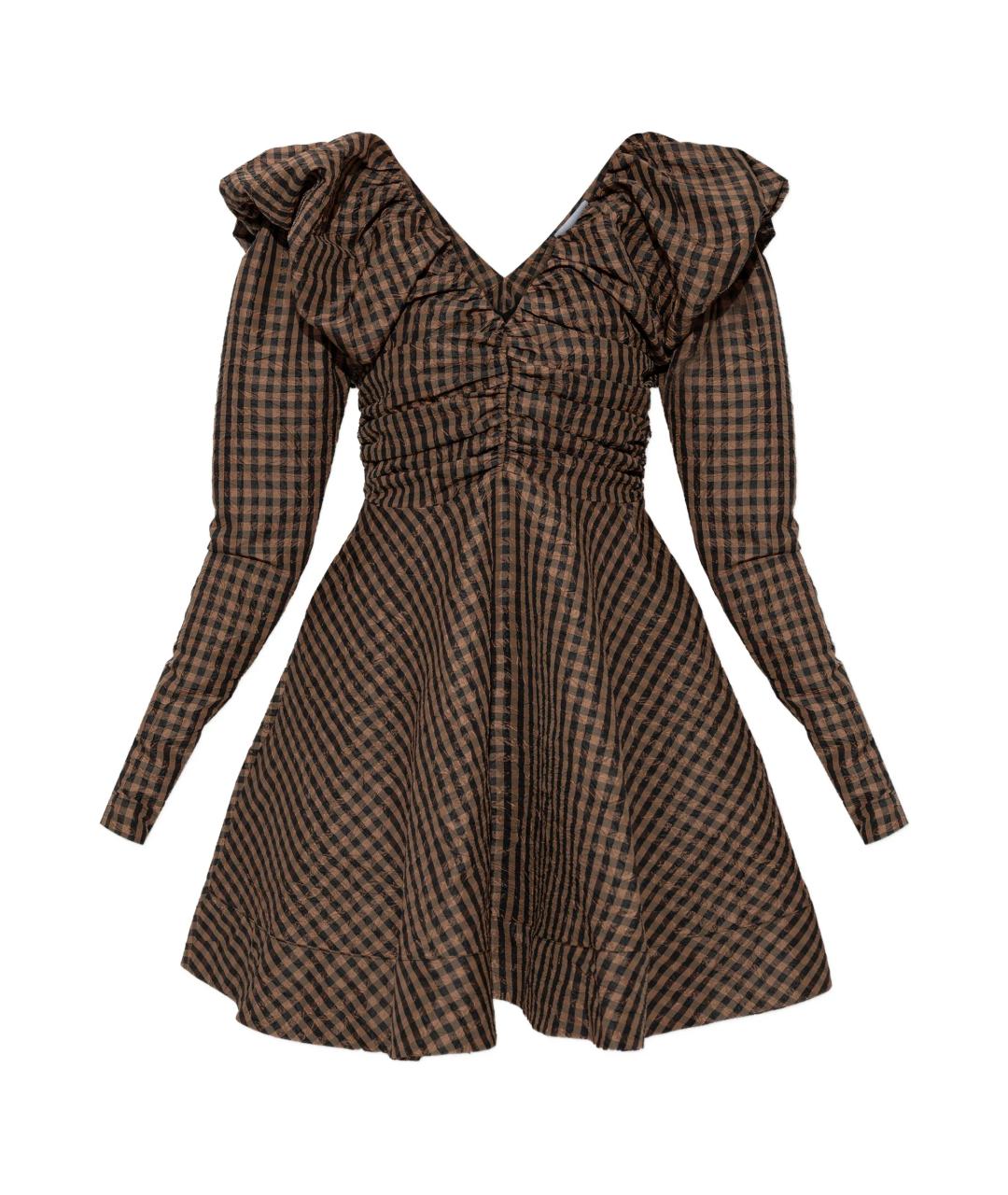 GANNI Коричневое полиэстеровое коктейльное платье, фото 1