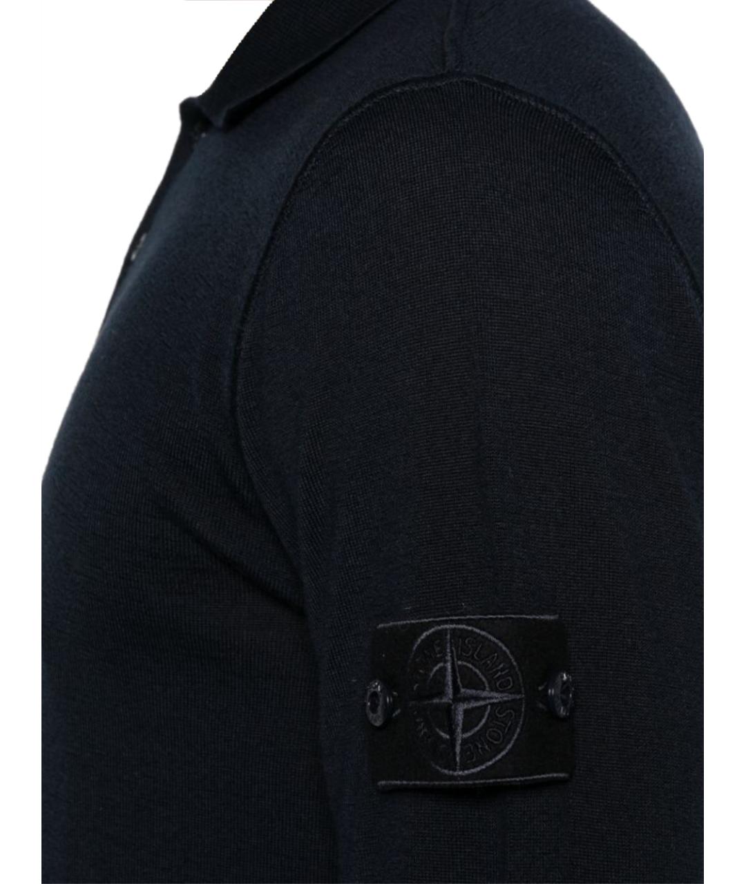 STONE ISLAND Темно-синее хлопко-шерстяное поло с длинным рукавом, фото 2