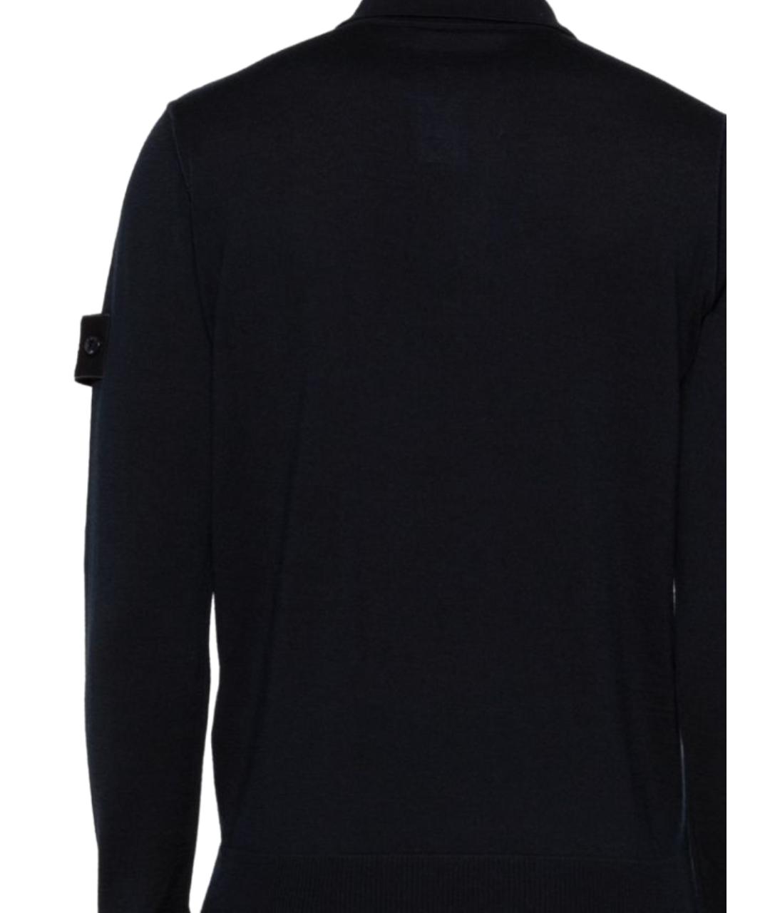 STONE ISLAND Темно-синее хлопко-шерстяное поло с длинным рукавом, фото 3
