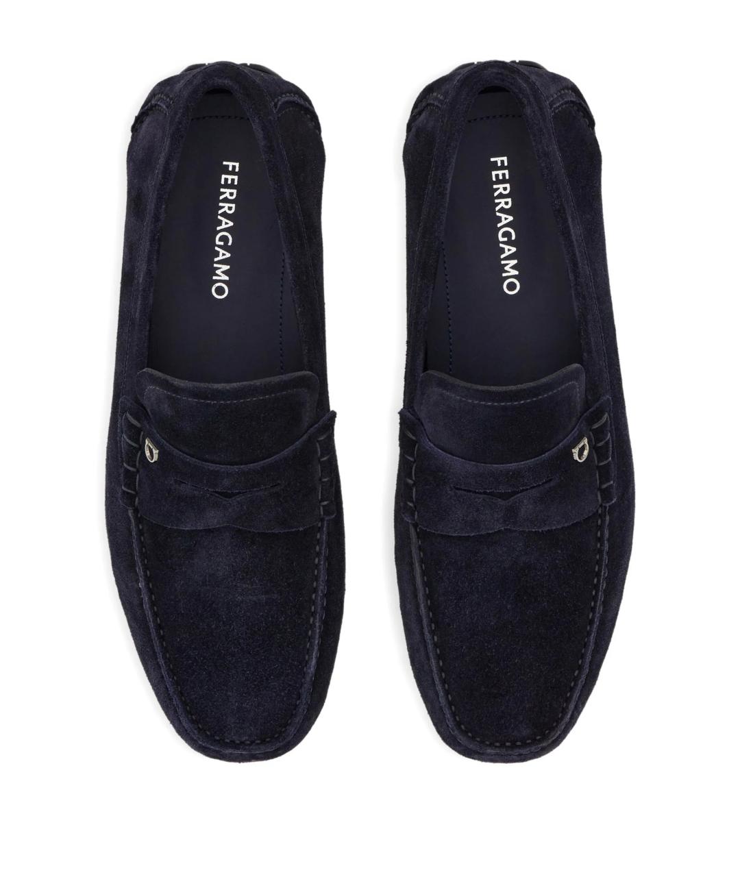 FERRAGAMO Темно-синие замшевые мокасины, фото 4