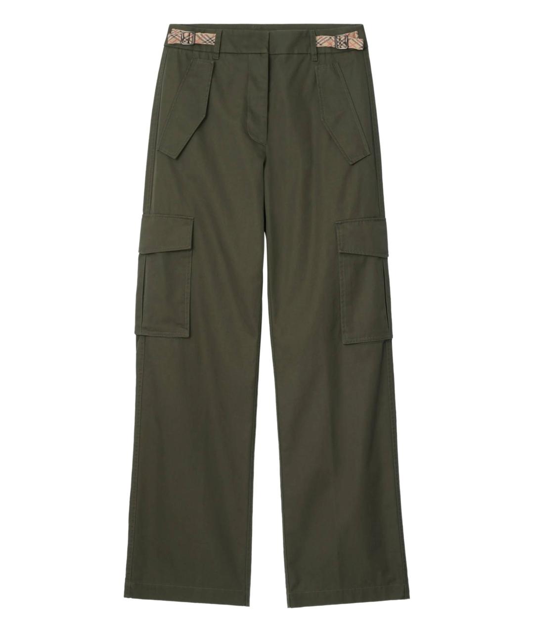 BURBERRY Зеленые хлопковые прямые брюки, фото 1