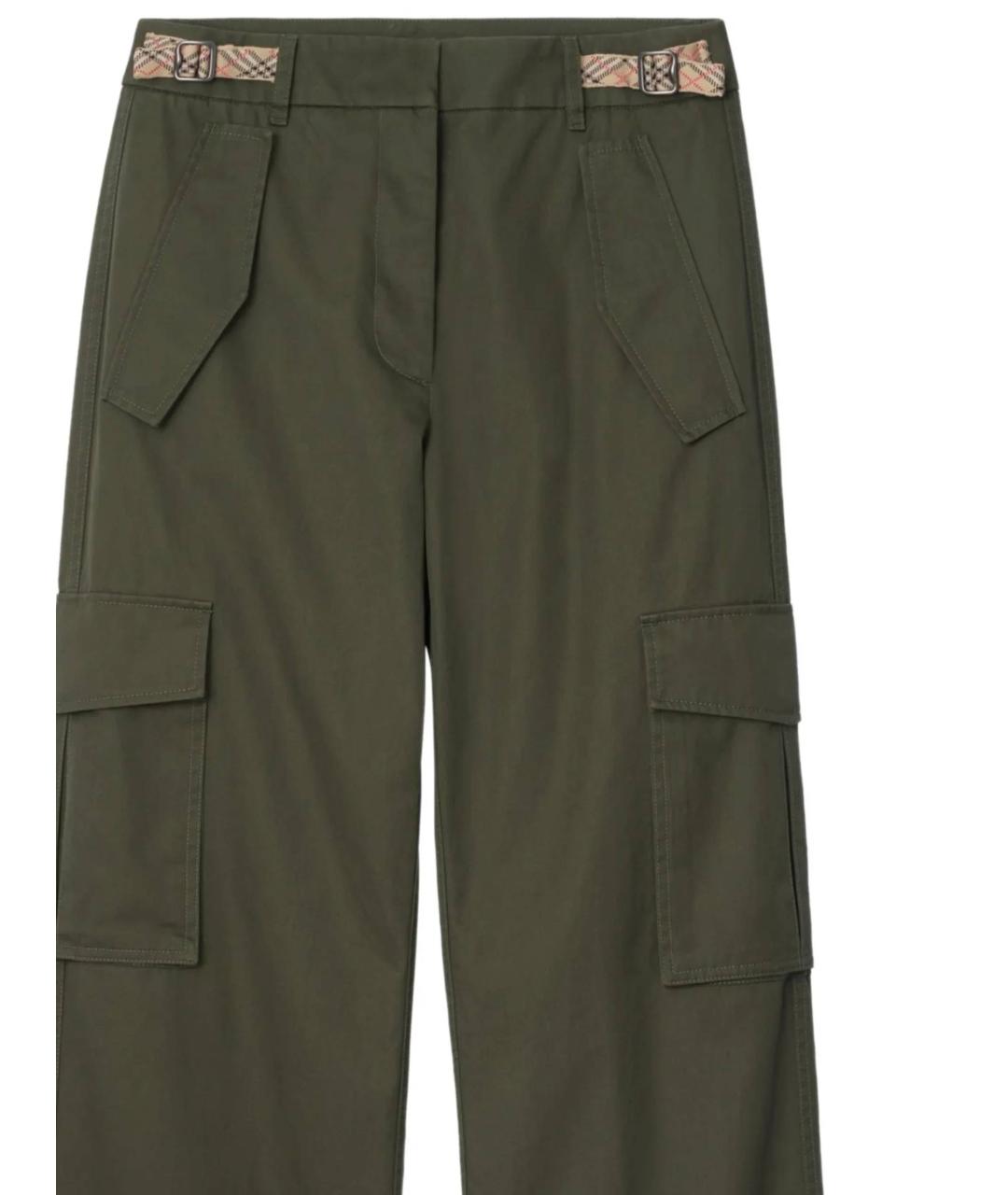 BURBERRY Зеленые хлопковые прямые брюки, фото 2