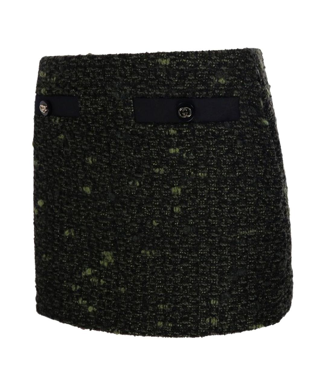 GUCCI Зеленая шерстяная юбка мини, фото 3