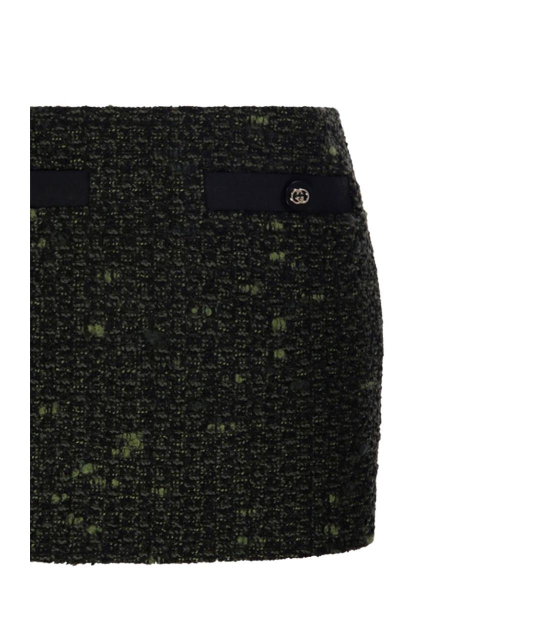 GUCCI Зеленая шерстяная юбка мини, фото 2