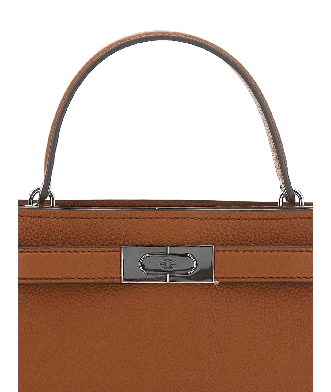 TORY BURCH Коричневая кожаная сумка с короткими ручками, фото 3