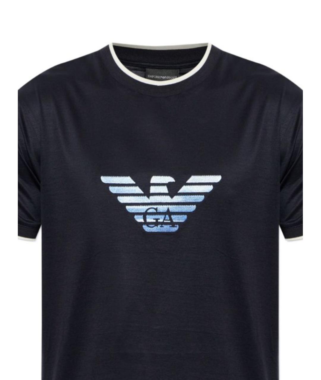 EMPORIO ARMANI Темно-синяя хлопковая футболка, фото 2