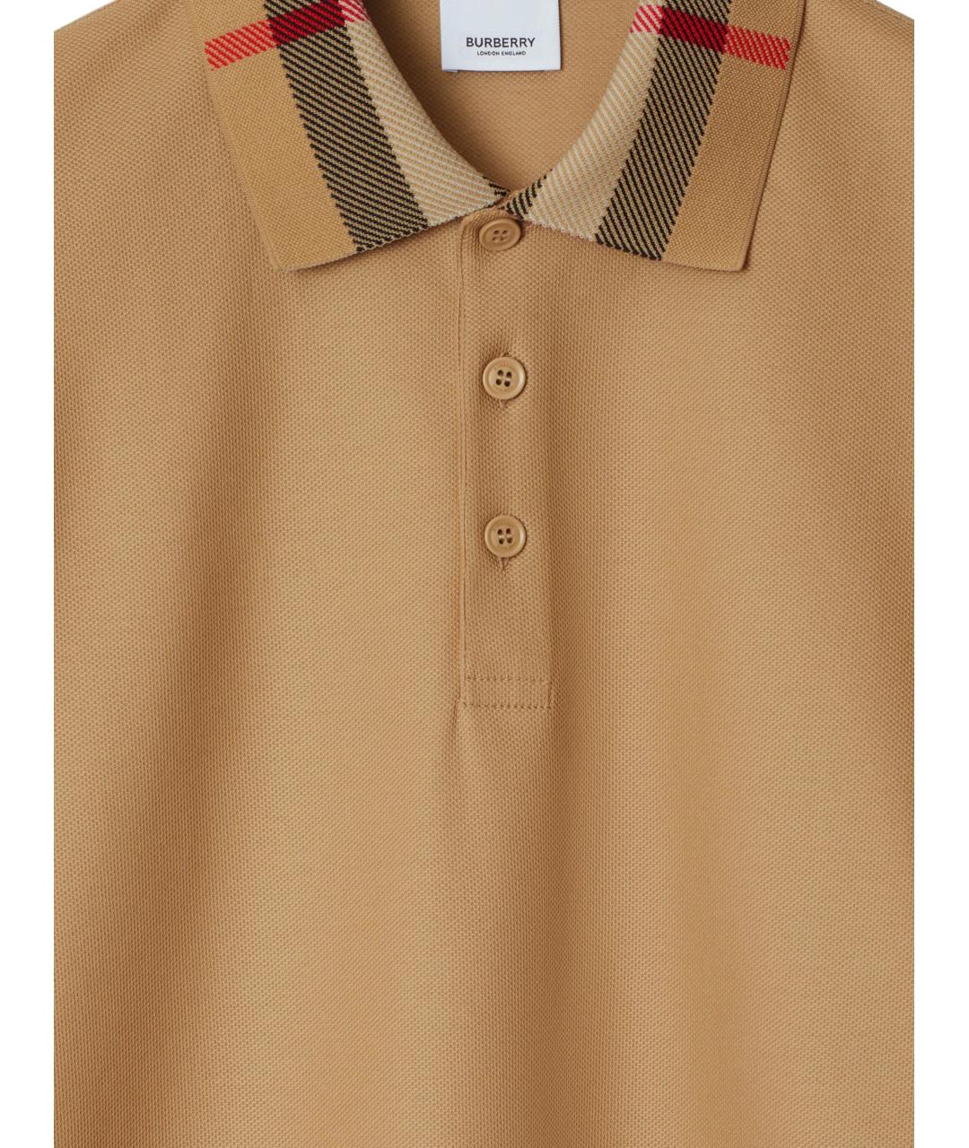 BURBERRY Бежевое хлопковое поло с коротким рукавом, фото 2