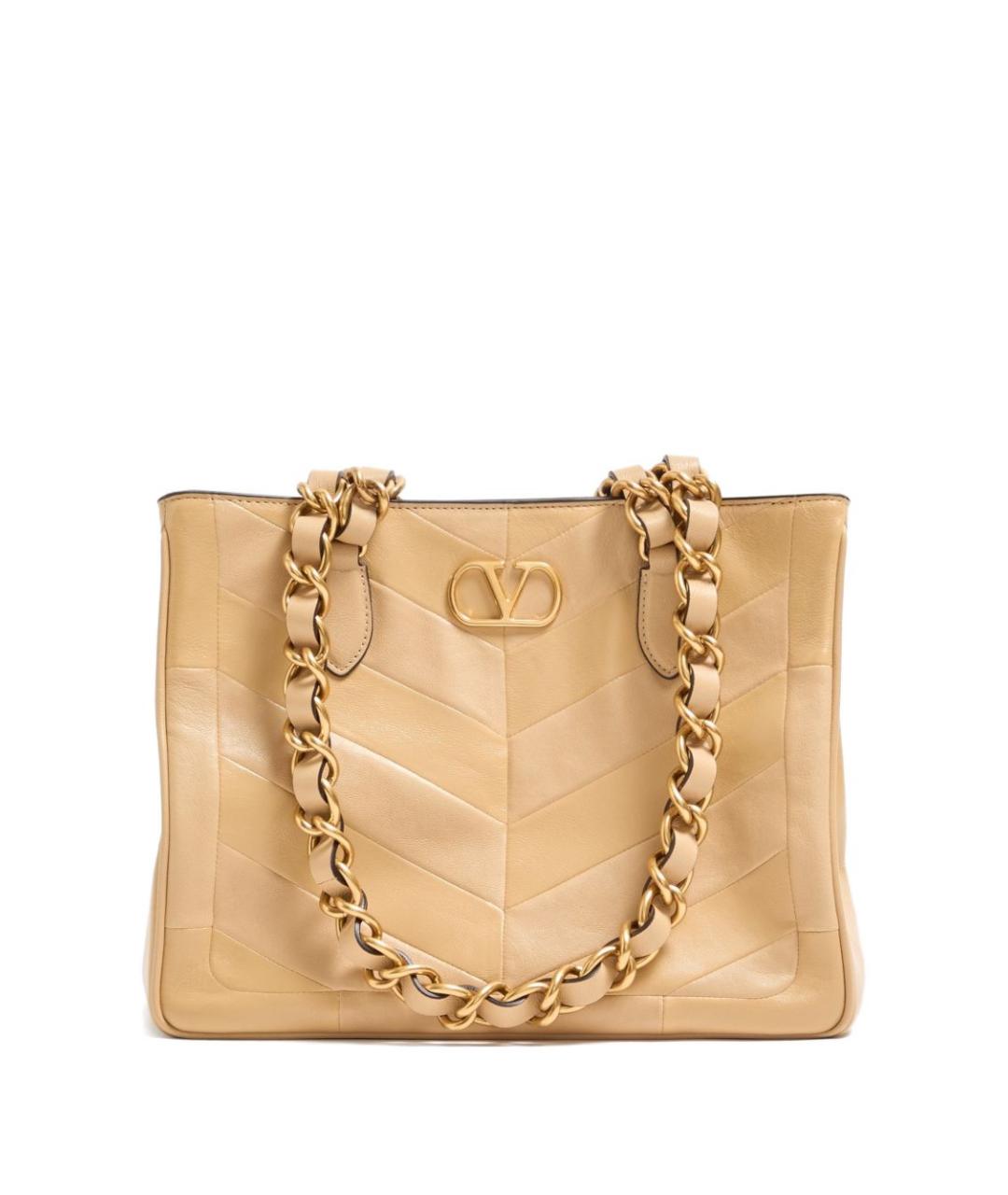 VALENTINO Бежевая кожаная сумка тоут, фото 1