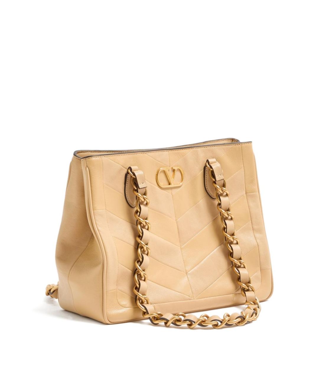 VALENTINO Бежевая кожаная сумка тоут, фото 2