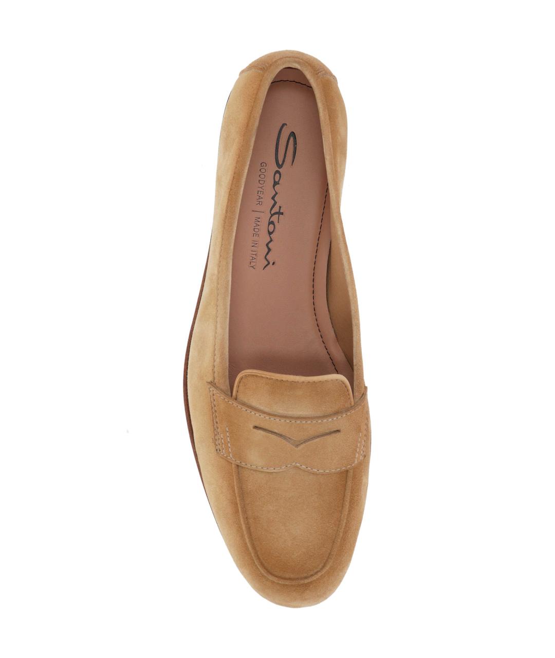 SANTONI Бежевые замшевые лоферы, фото 4