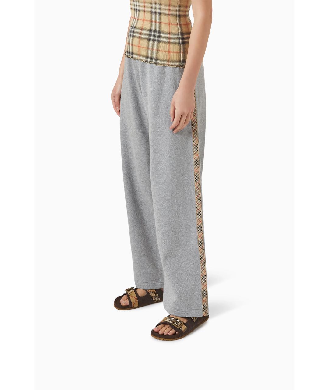 BURBERRY Серые хлопковые прямые брюки, фото 3