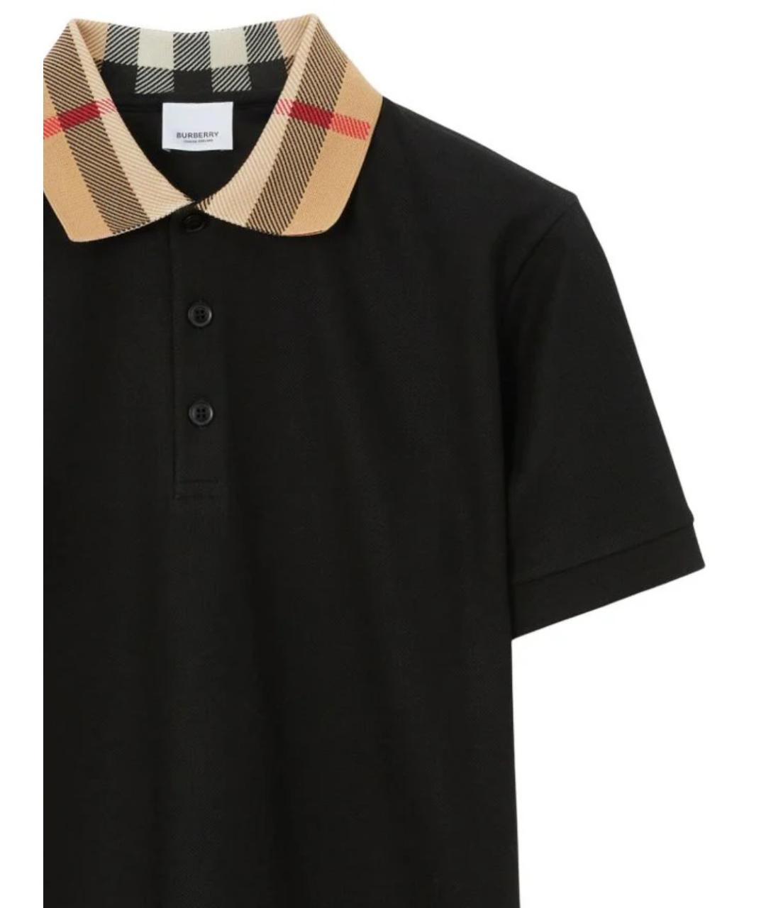 BURBERRY Черное хлопковое поло с коротким рукавом, фото 2