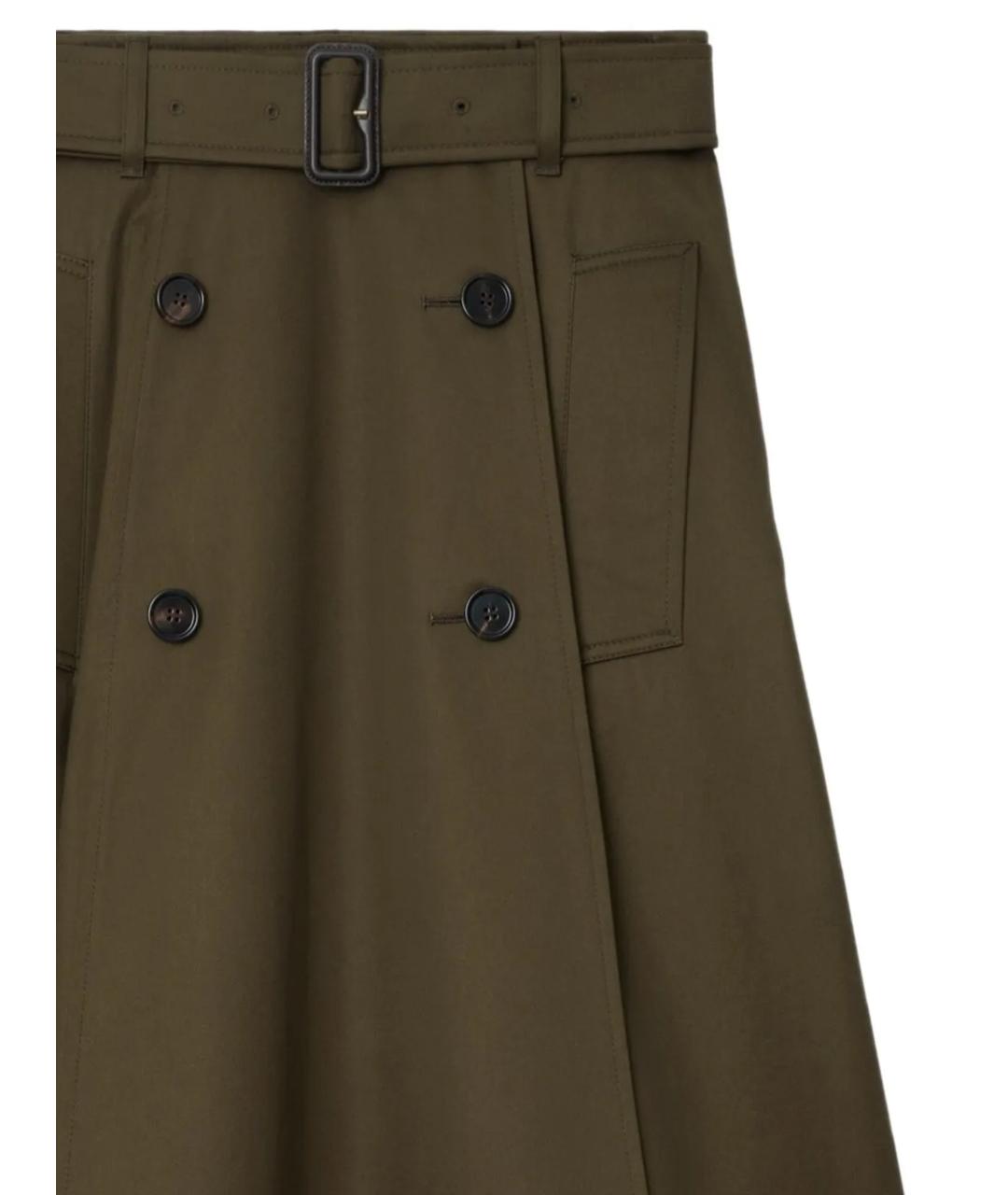 BURBERRY Зеленая хлопковая юбка миди, фото 2