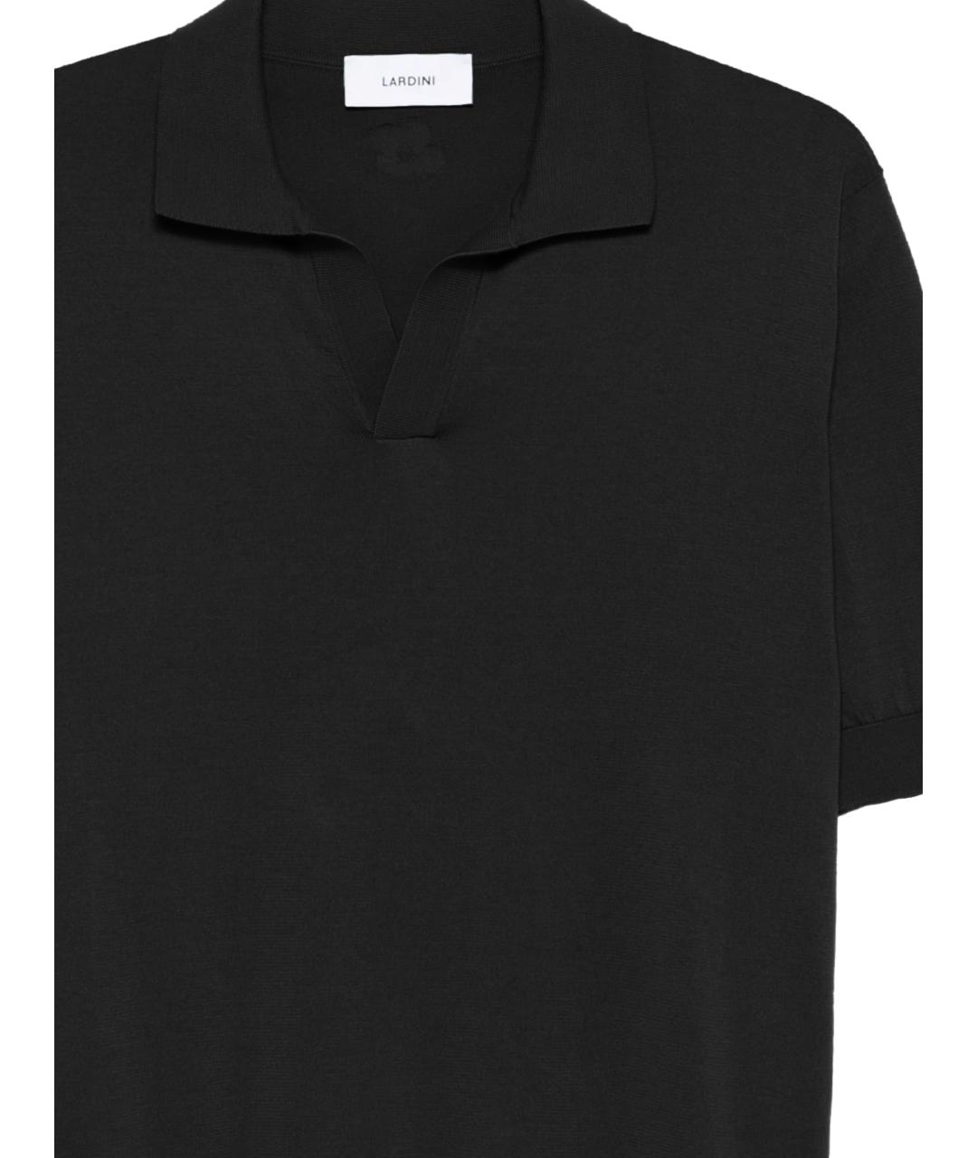 LARDINI Черное хлопковое поло с коротким рукавом, фото 2