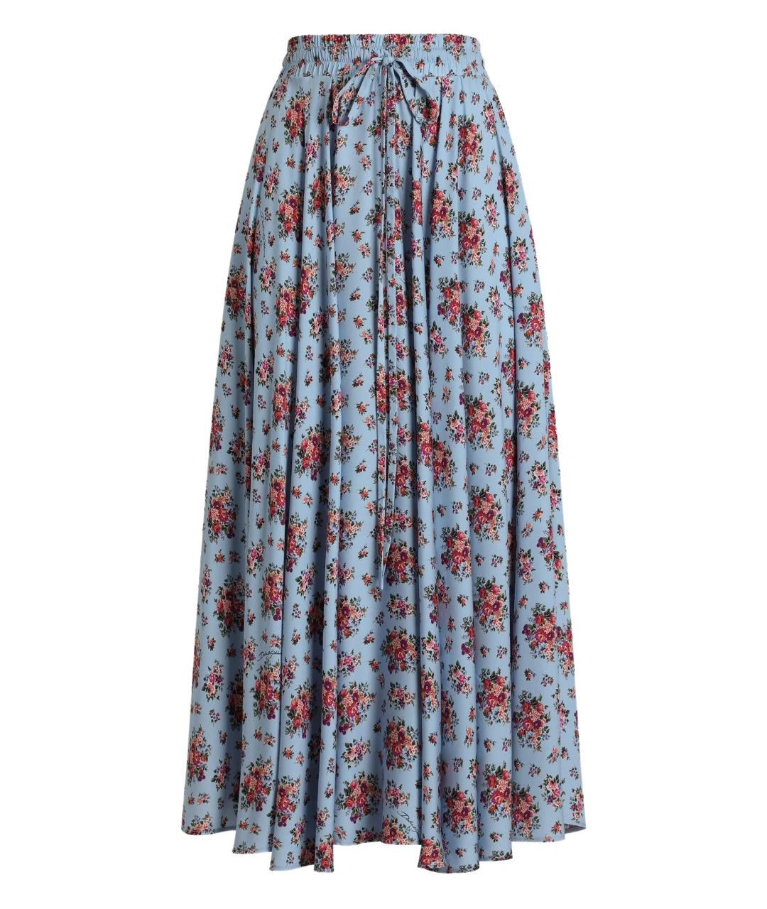 DOLCE&GABBANA Голубая шелковая юбка макси, фото 1