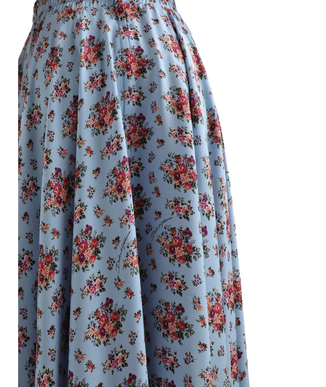 DOLCE&GABBANA Голубая шелковая юбка макси, фото 3