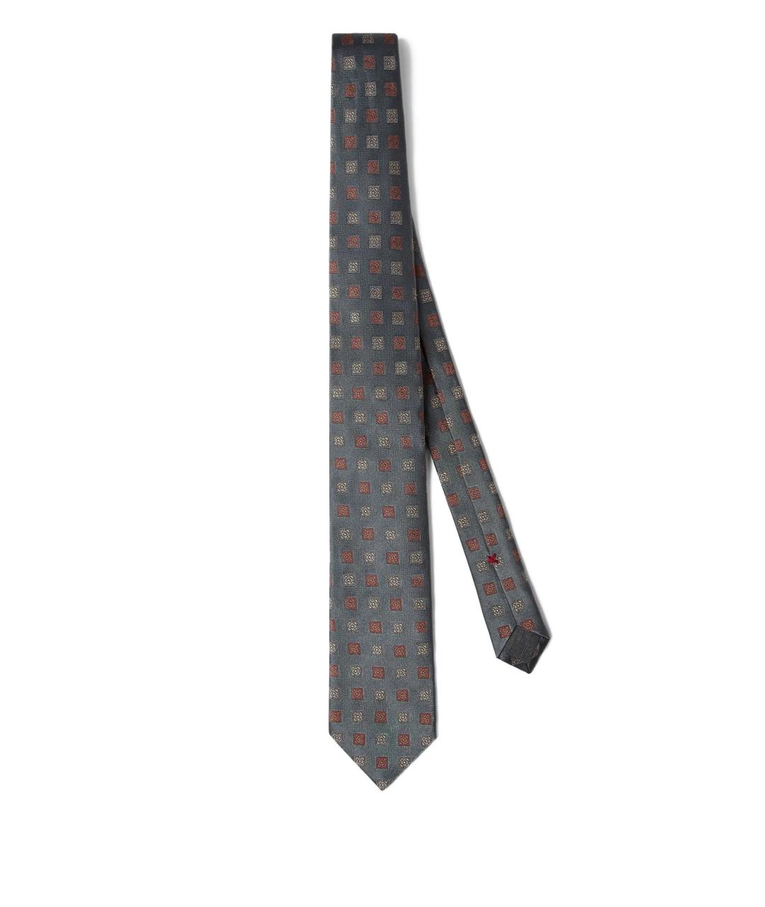 BRUNELLO CUCINELLI Серый шелковый галстук, фото 1