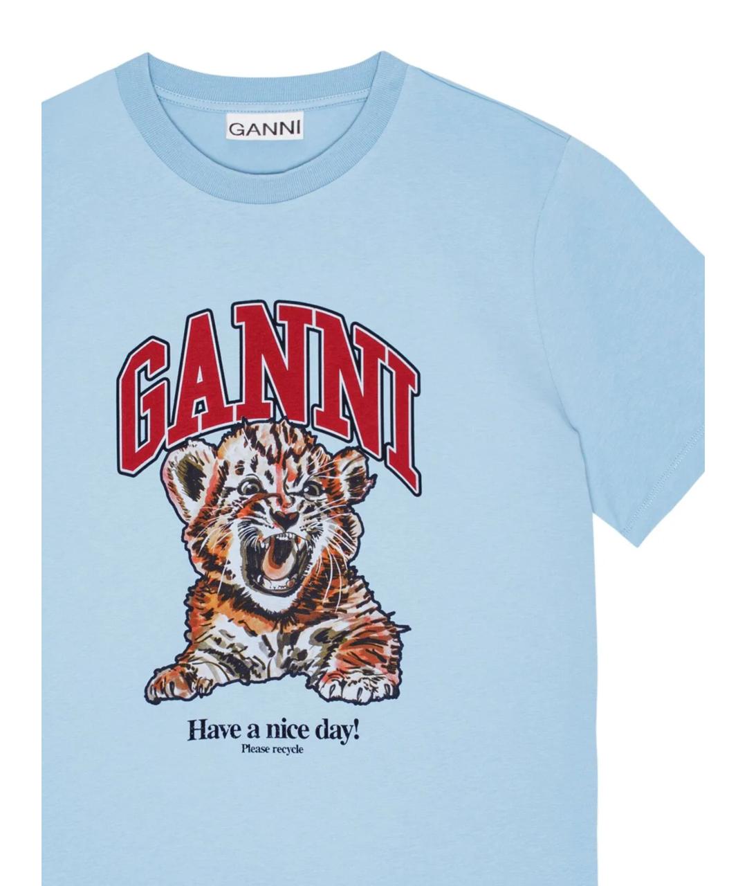 GANNI Голубая хлопковая футболка, фото 2