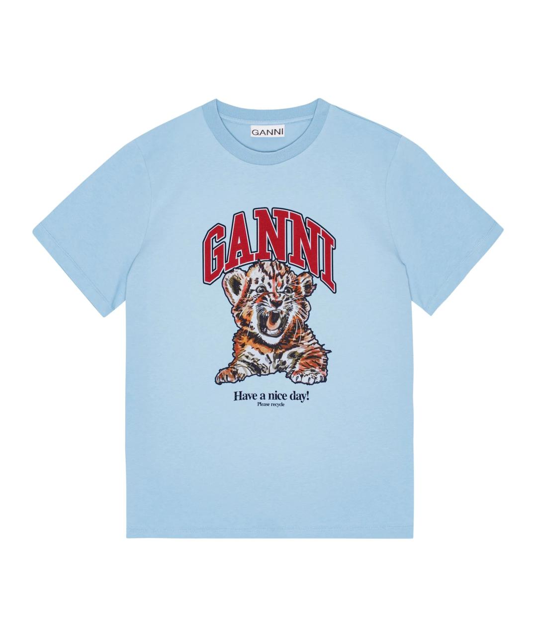 GANNI Голубая хлопковая футболка, фото 1
