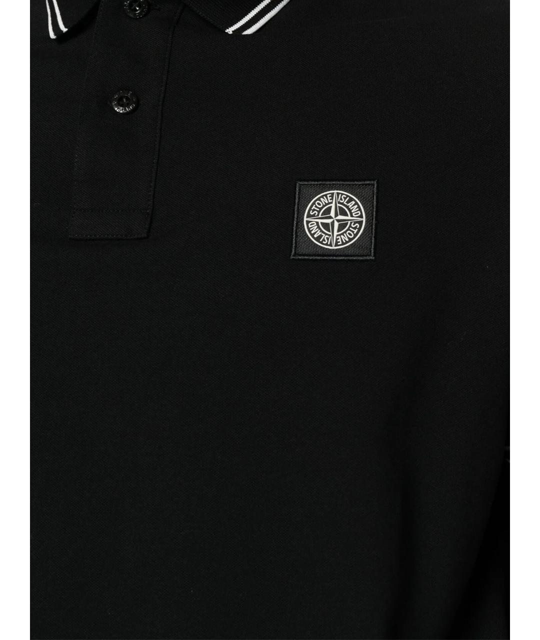 STONE ISLAND Черное хлопко-эластановое поло с коротким рукавом, фото 2