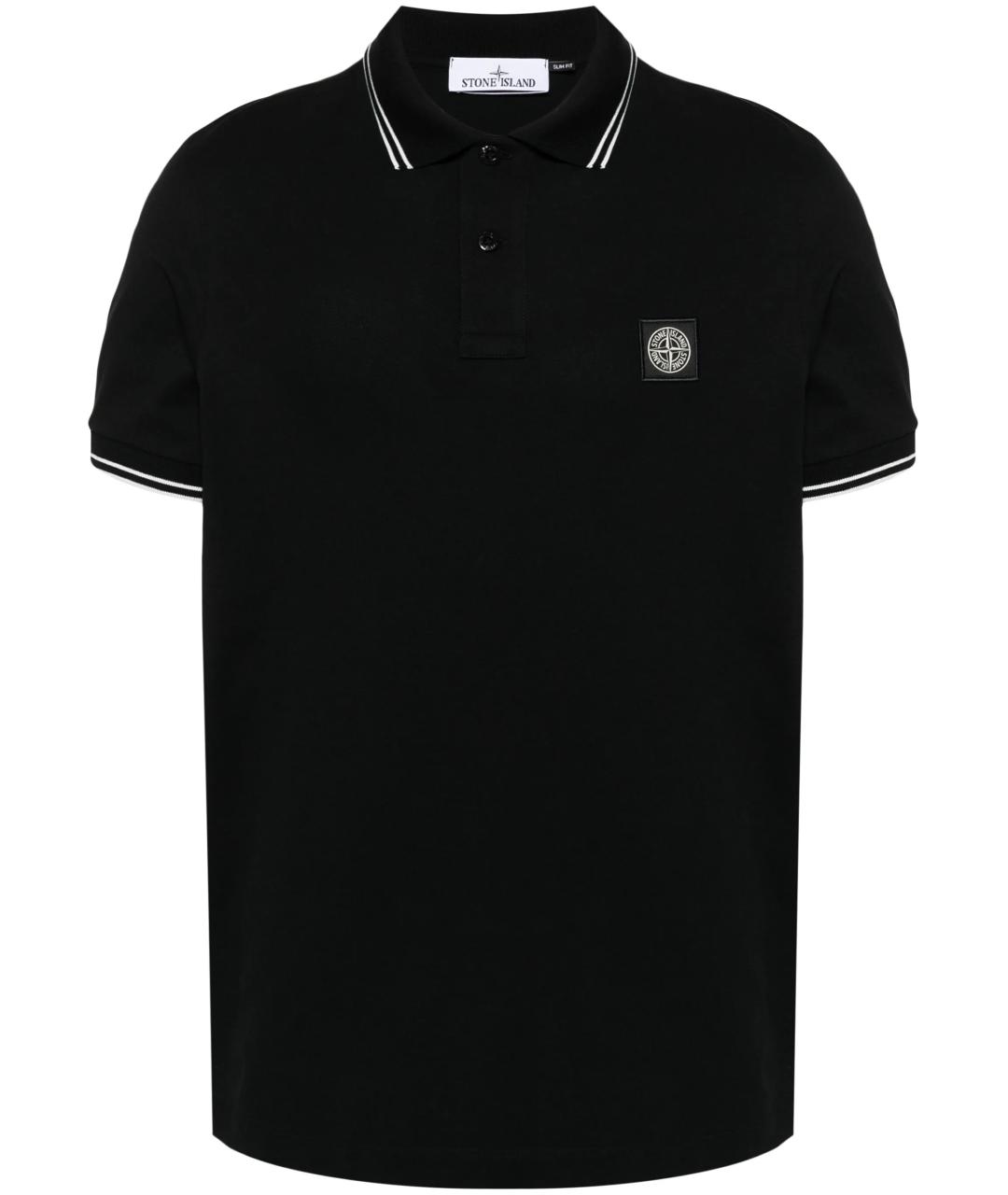 STONE ISLAND Черное хлопко-эластановое поло с коротким рукавом, фото 1