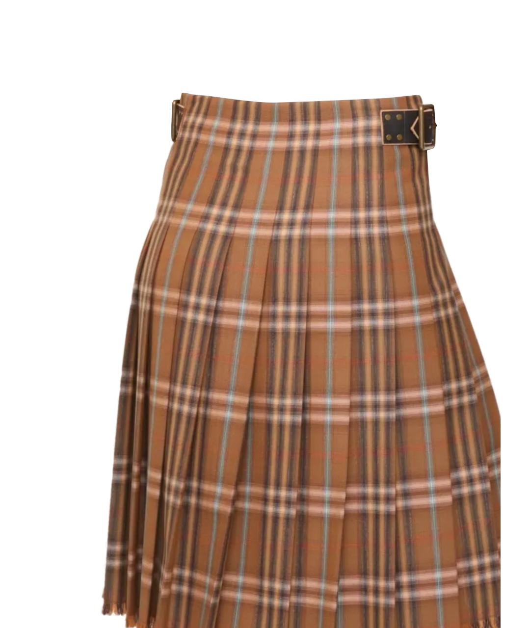 BURBERRY Коричневая шерстяная юбка миди, фото 3