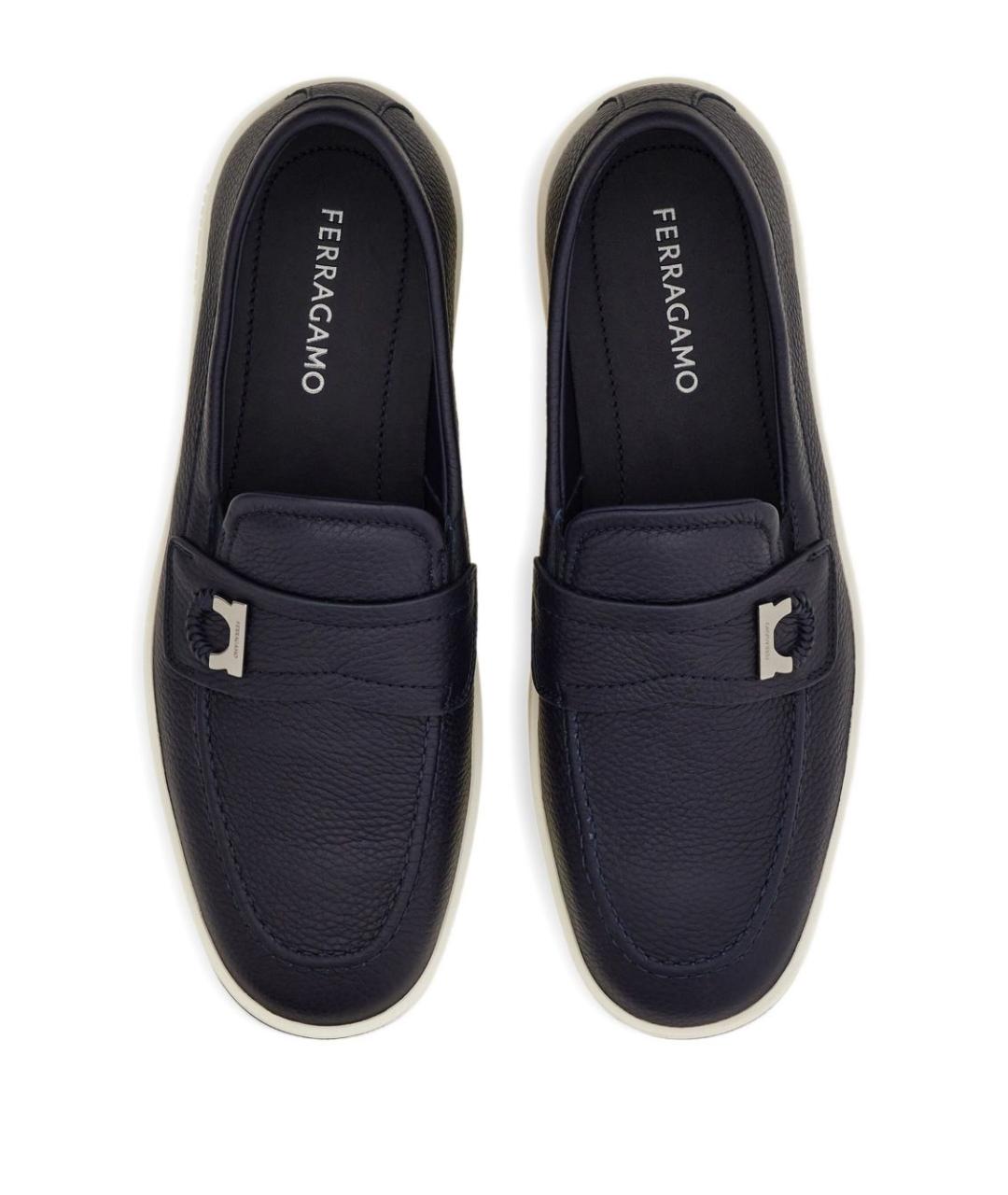 FERRAGAMO Синие кожаные лоферы, фото 4