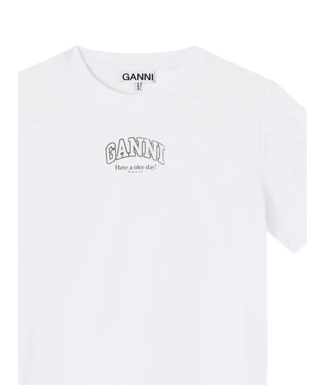 GANNI Белая хлопковая футболка, фото 2