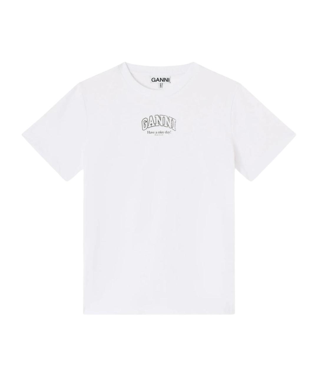 GANNI Белая хлопковая футболка, фото 1
