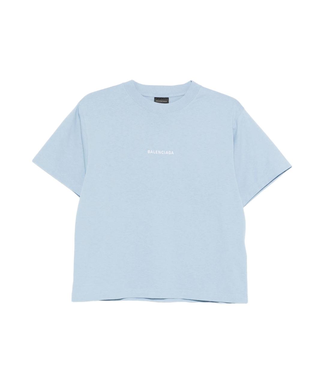 BALENCIAGA Голубая хлопковая футболка, фото 1