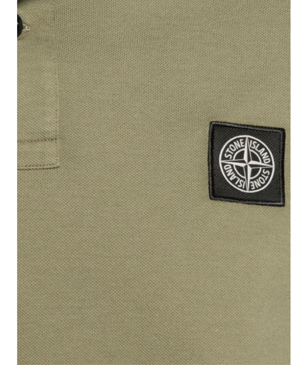 STONE ISLAND Хаки хлопко-эластановое поло с коротким рукавом, фото 2