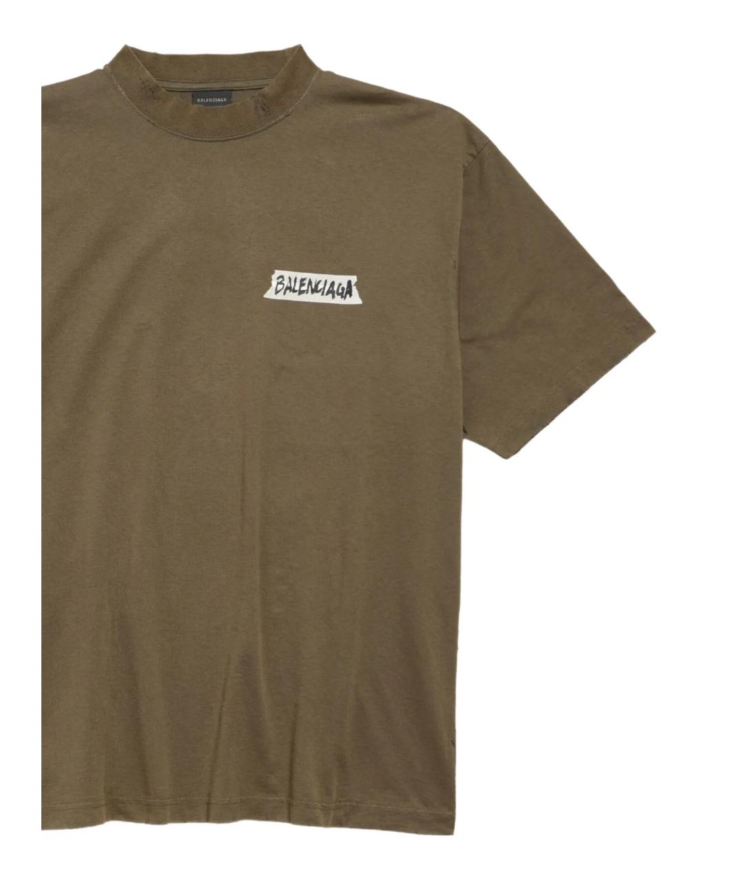 BALENCIAGA Хаки хлопковая футболка, фото 2