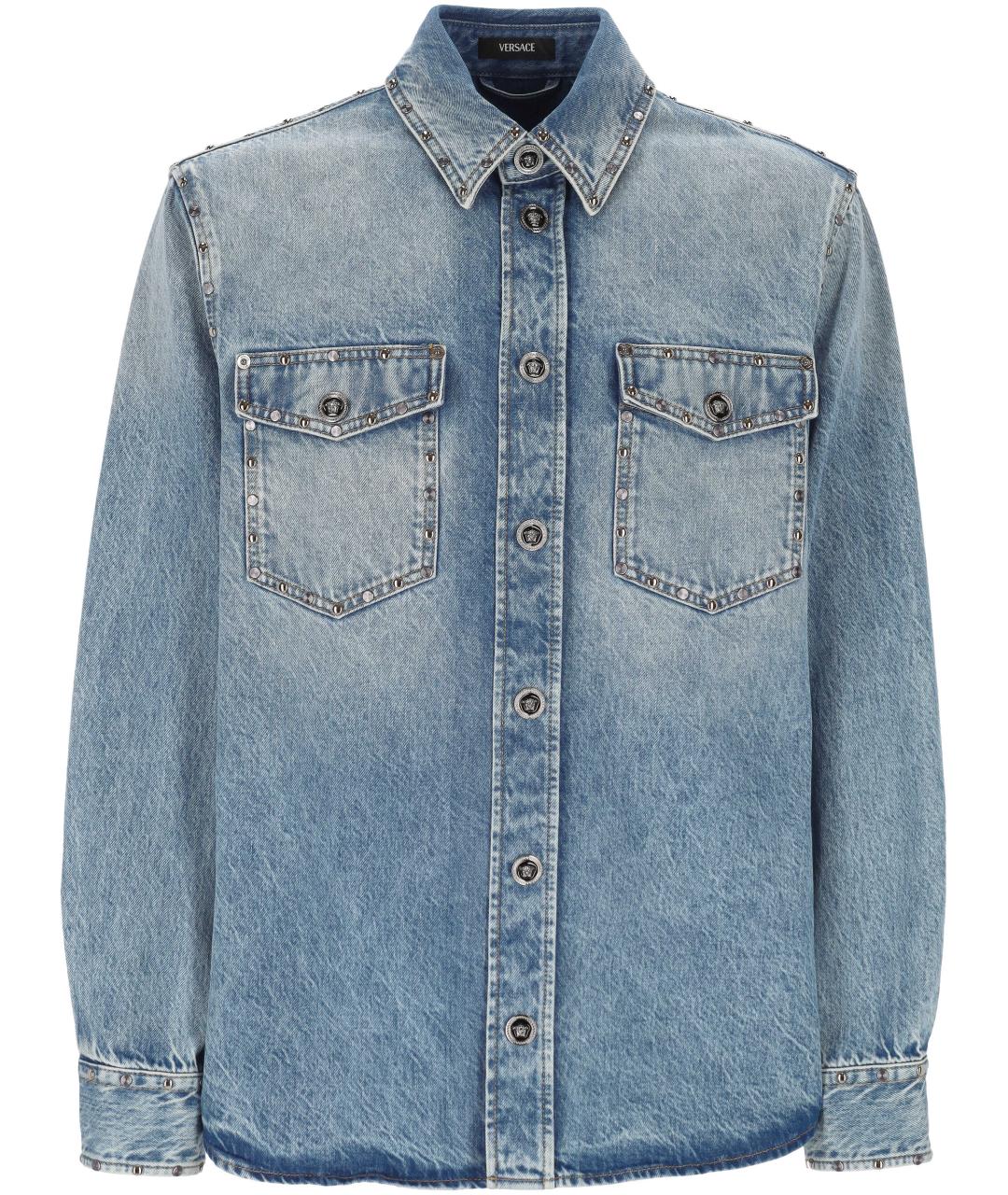VERSACE Синяя хлопковая кэжуал рубашка, фото 1
