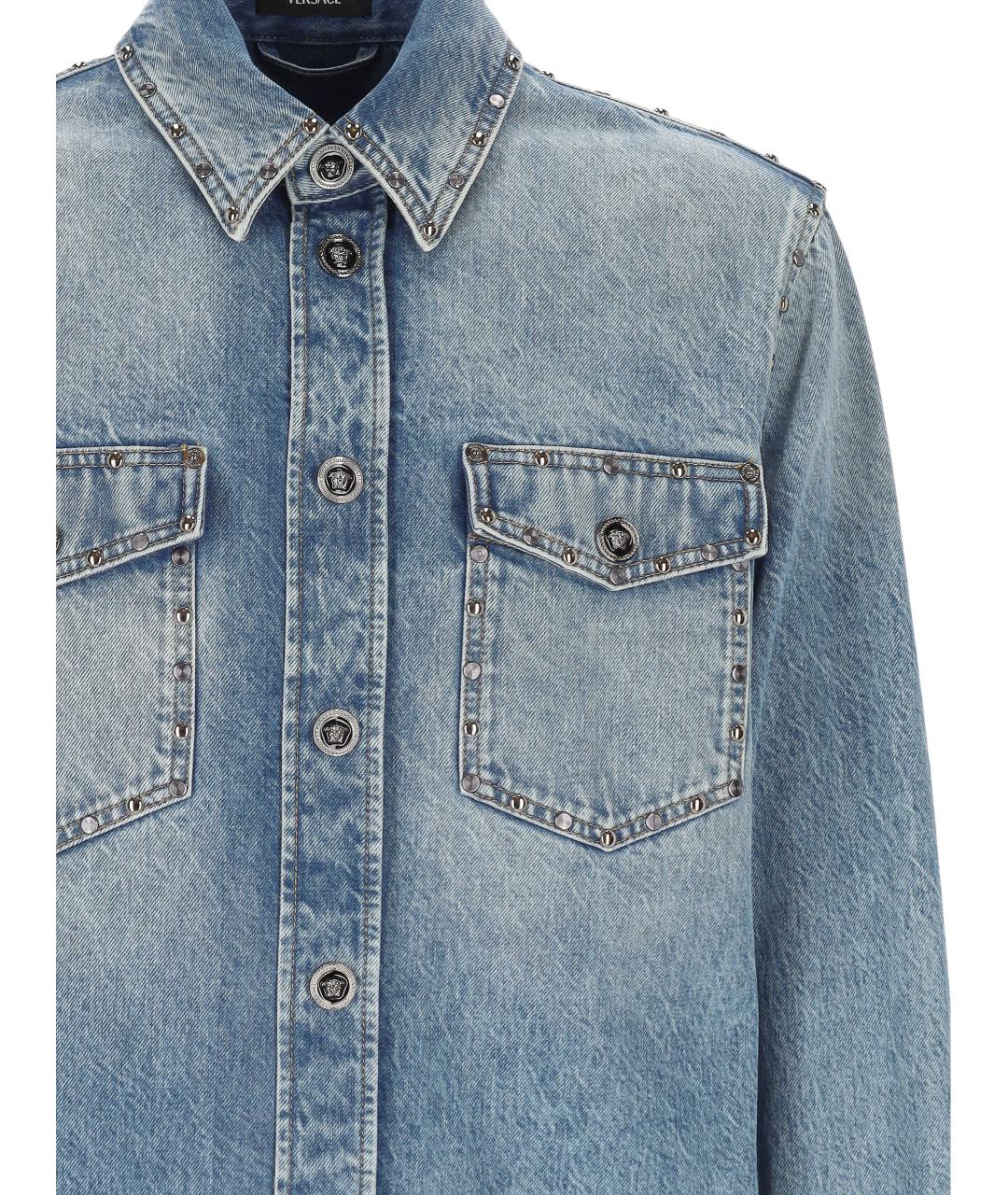 VERSACE Синяя хлопковая кэжуал рубашка, фото 2