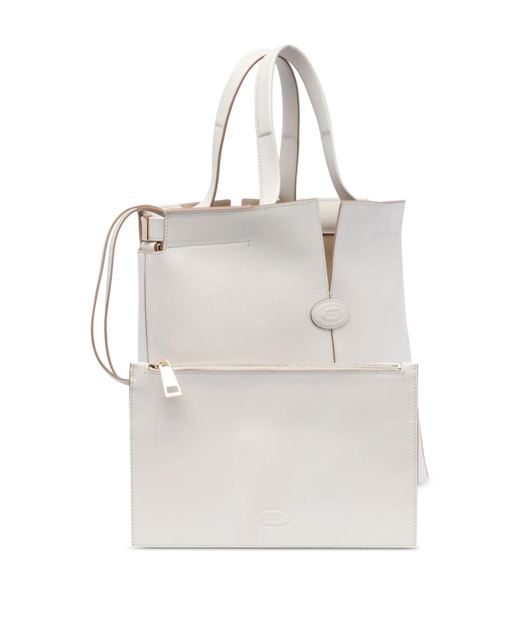TOD'S Белая кожаная сумка тоут, фото 4