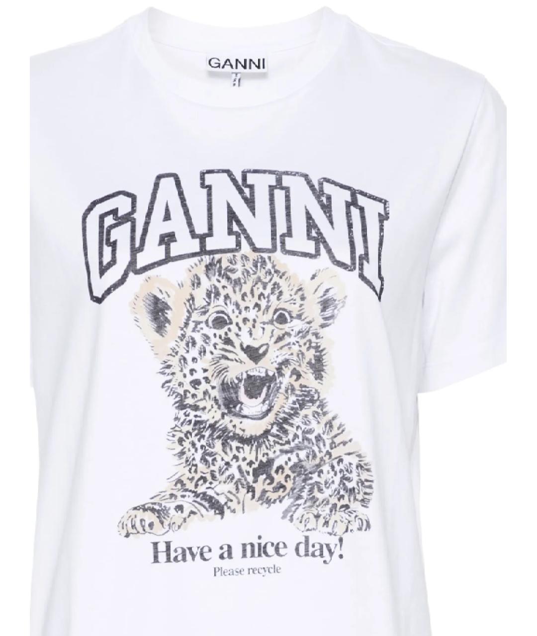 GANNI Белая хлопковая футболка, фото 2