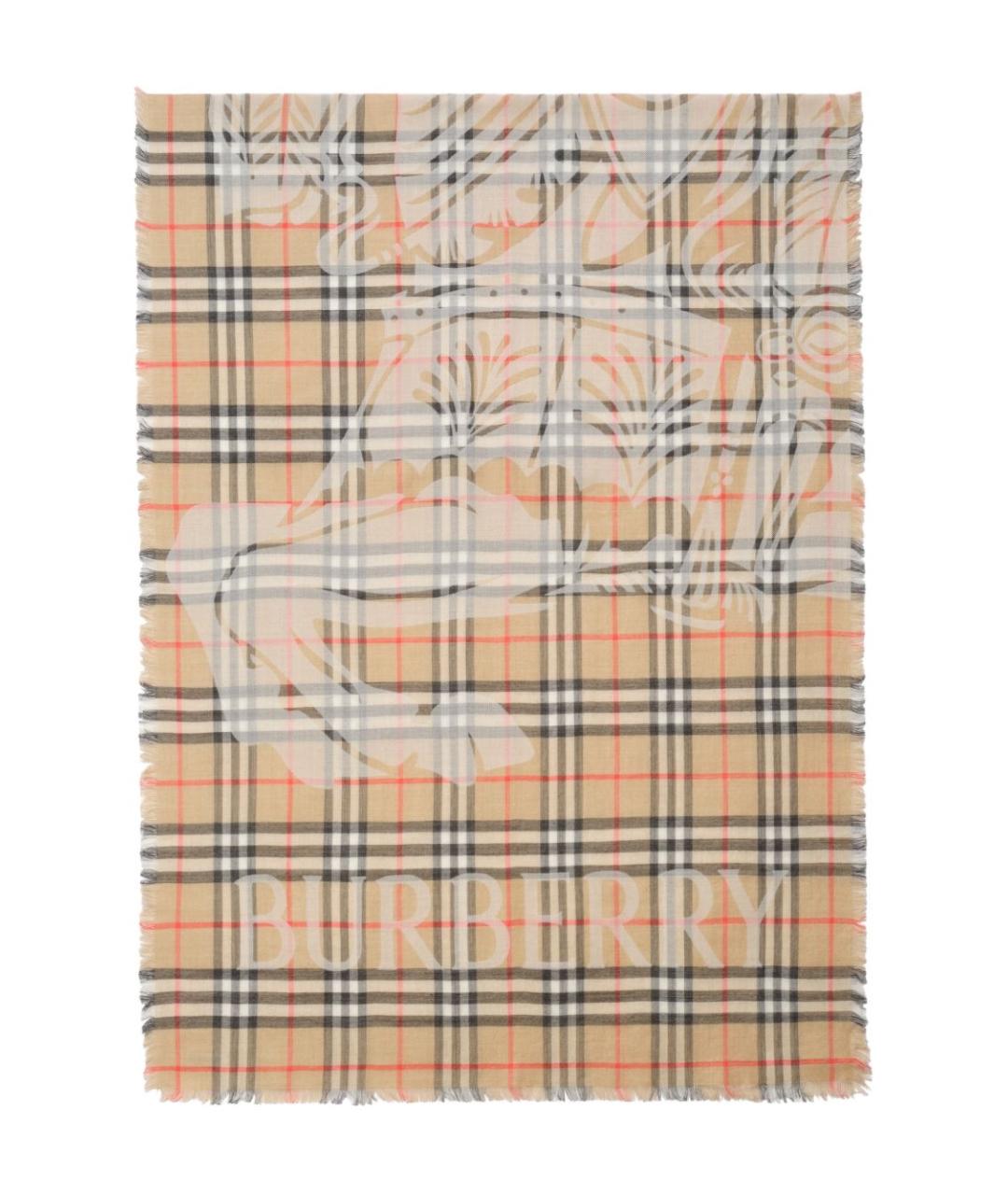 BURBERRY Бежевый шерстяной шарф, фото 2