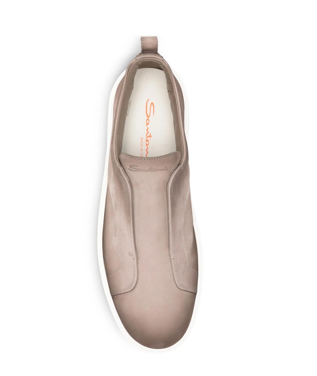 SANTONI Серые кожаные низкие кроссовки / кеды, фото 4