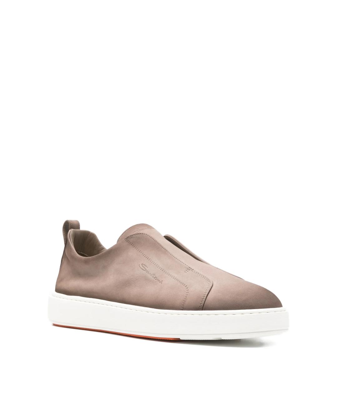 SANTONI Серые кожаные низкие кроссовки / кеды, фото 2